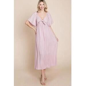 #2359 Ott NWOT Dusty Pink Tie Front Butterfly Sleeve Maxi Dress Size Small